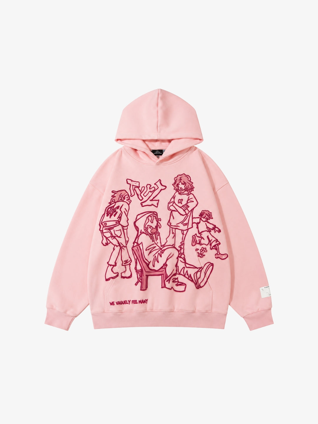 Pink oversized cartoon hoodie front view