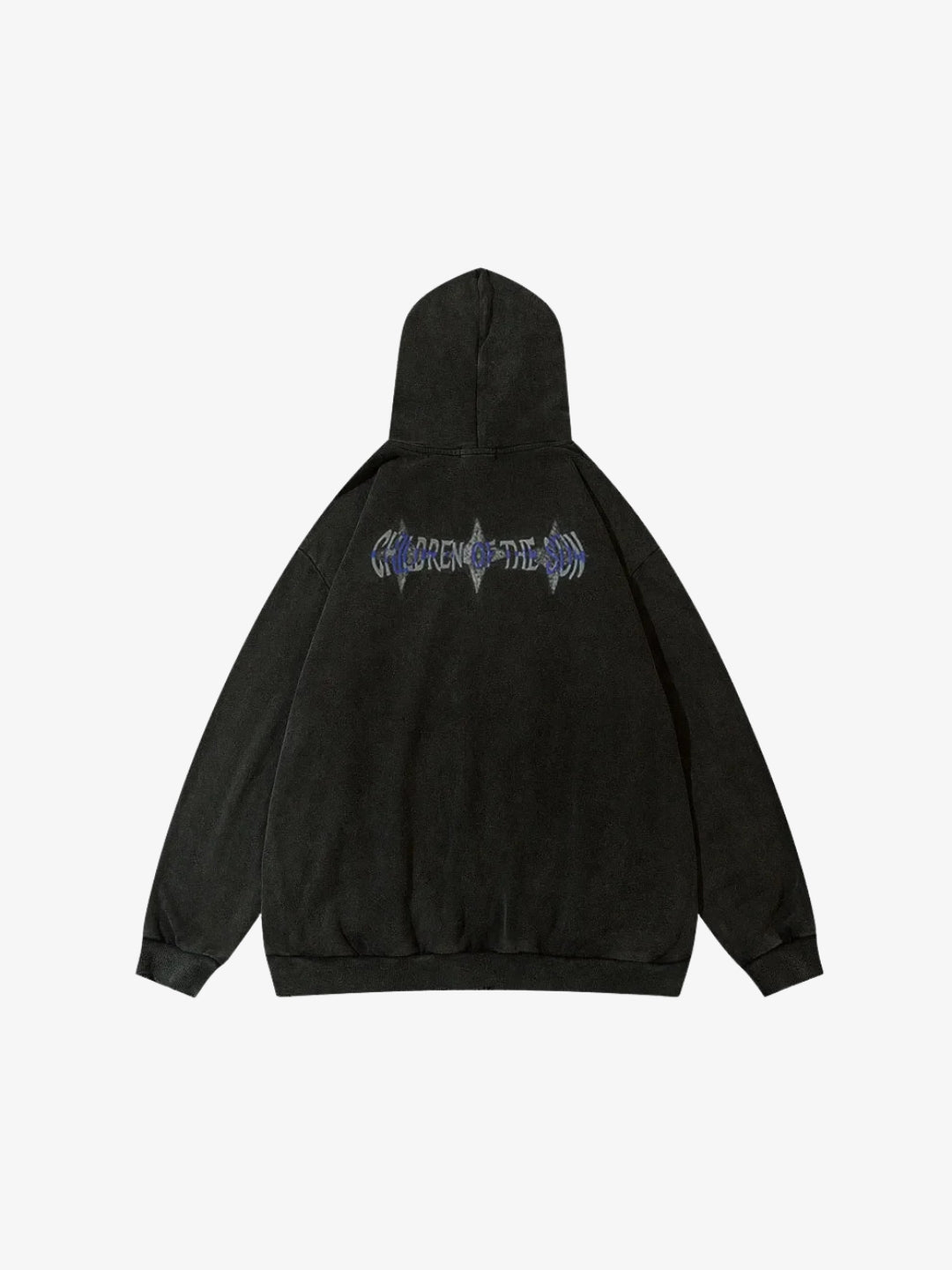 Black Children Of The Sun Y2K hoodie back view blue lettering