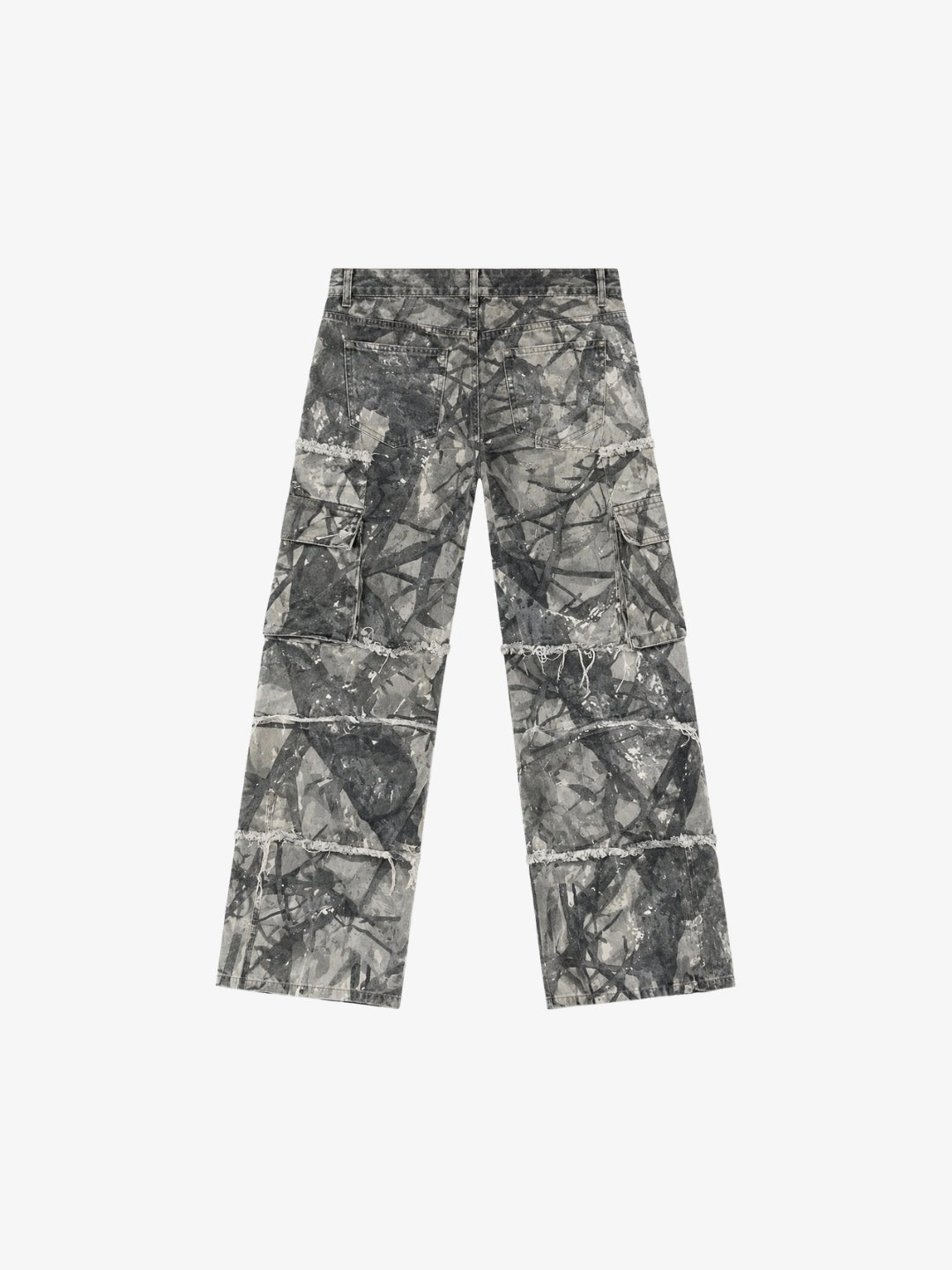 Grey cracked Y2K cargo pants back view rear pockets