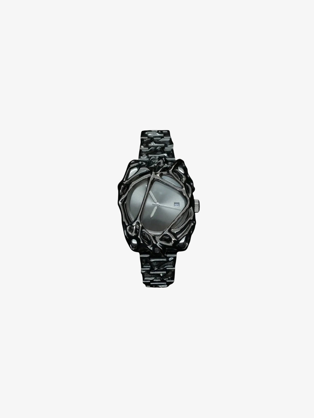 Montre cyberpunk noire cadran noir vue de face