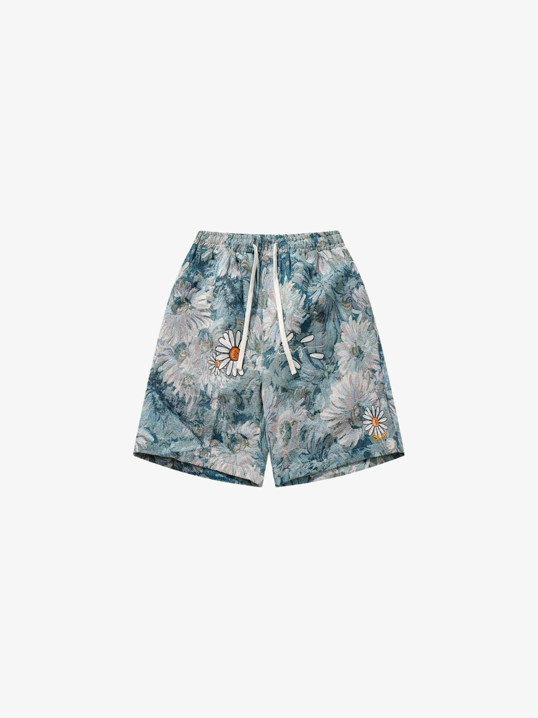 Short Marguerite de face coloris bleu floral, motif jacquard floral