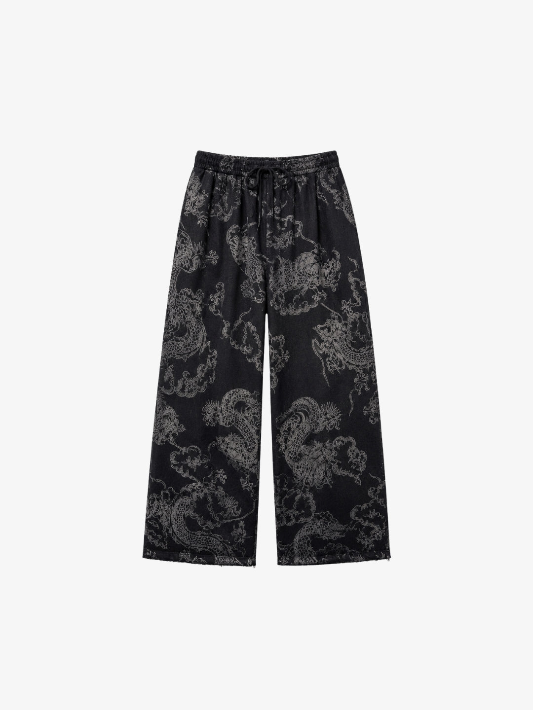 Black baggy dragon pants front view
