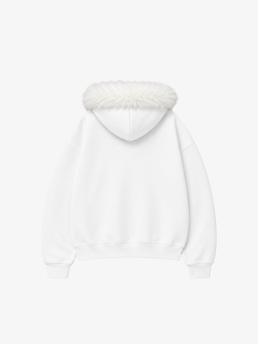 White faux fur zip up hoodie Y2K rear view