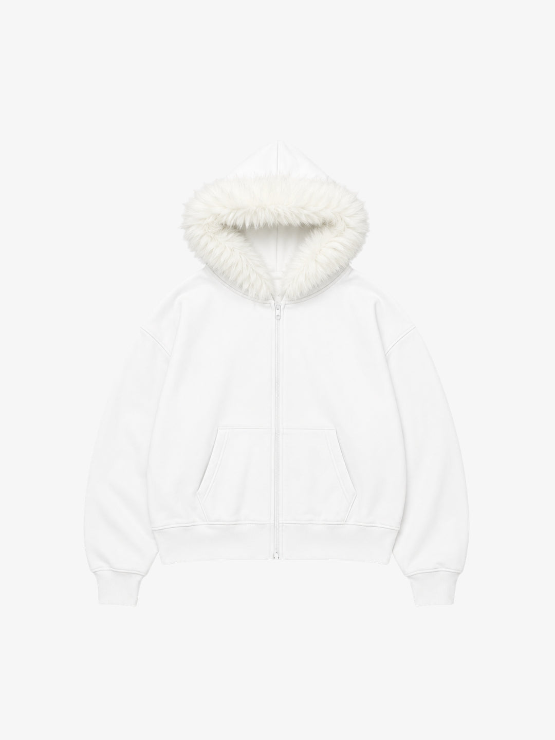 White faux fur zip up hoodie Y2K front view