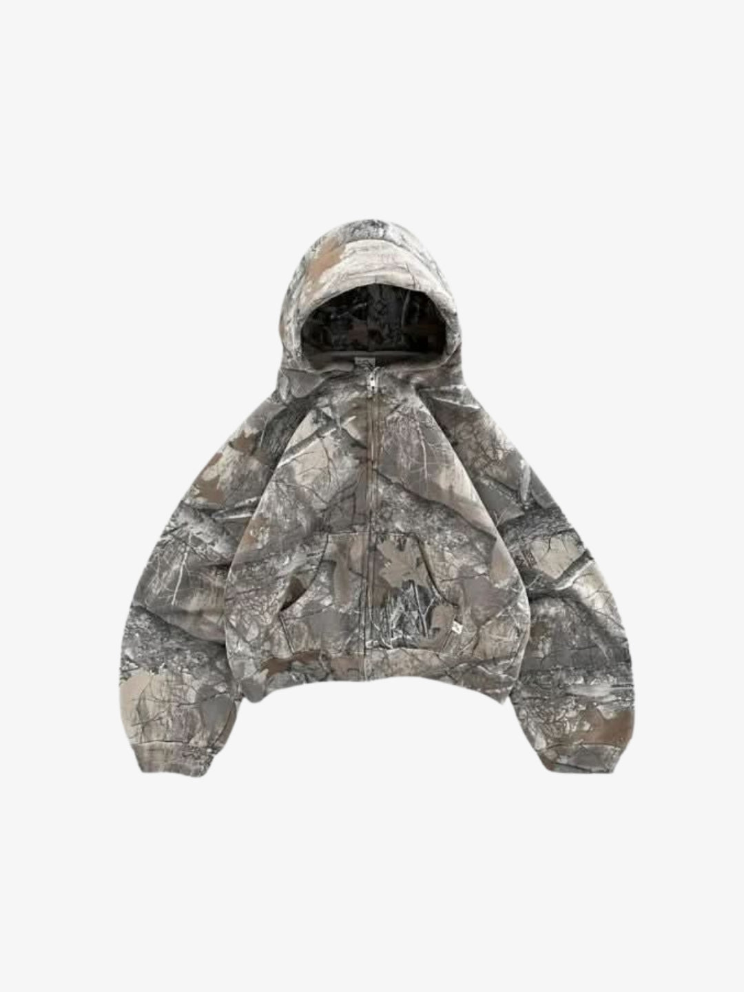 Y2K forest camo zip up hoodie front view