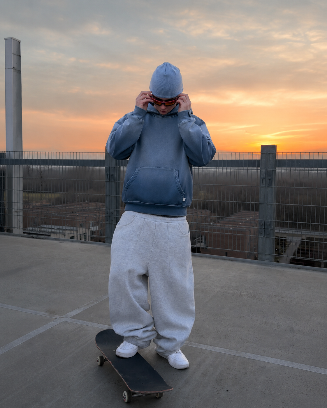 Blue gradient hoodie Y2K streetwear lifestyle