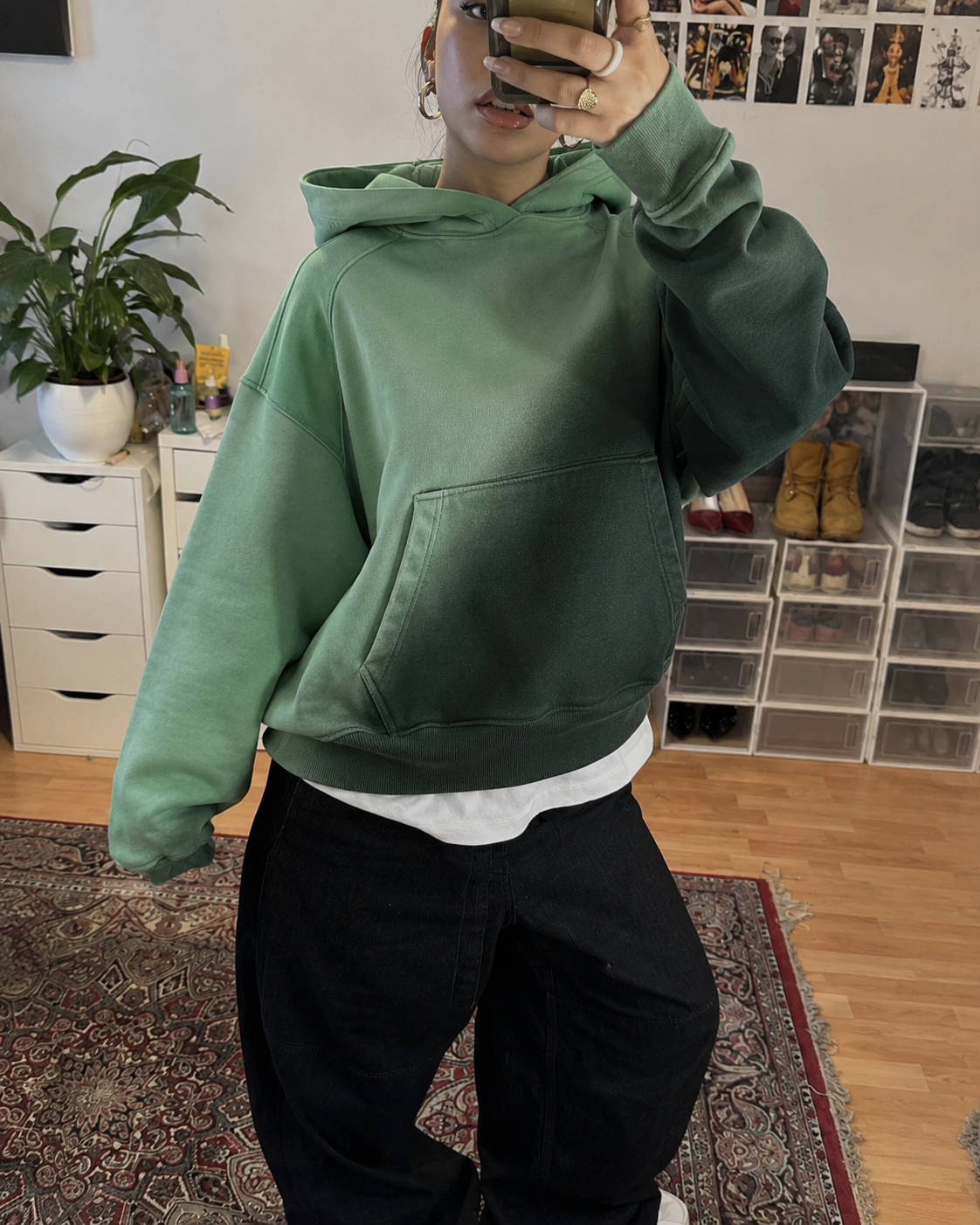 Green gradient hoodie Y2K streetwear lifestyle