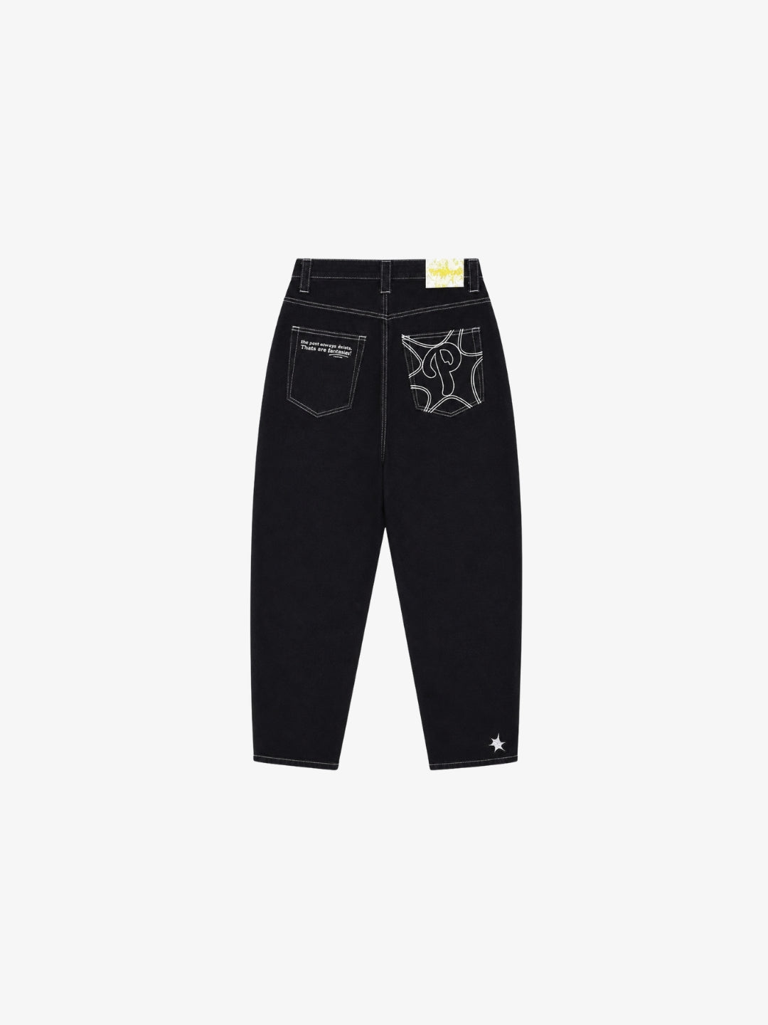 Black Y2K graffiti jeans back view embroidered star