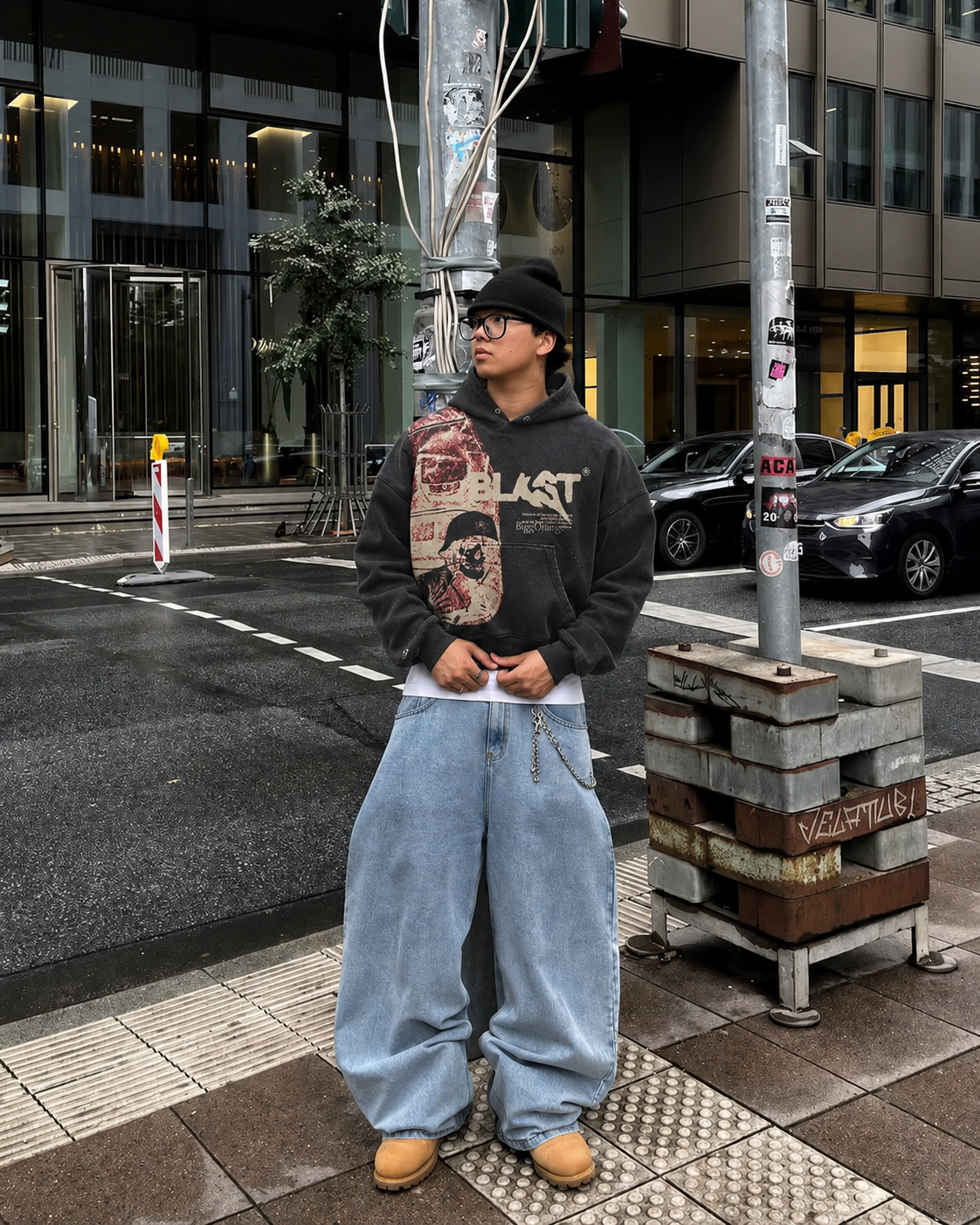 Hoodie Blast noir porté streetwear Y2K