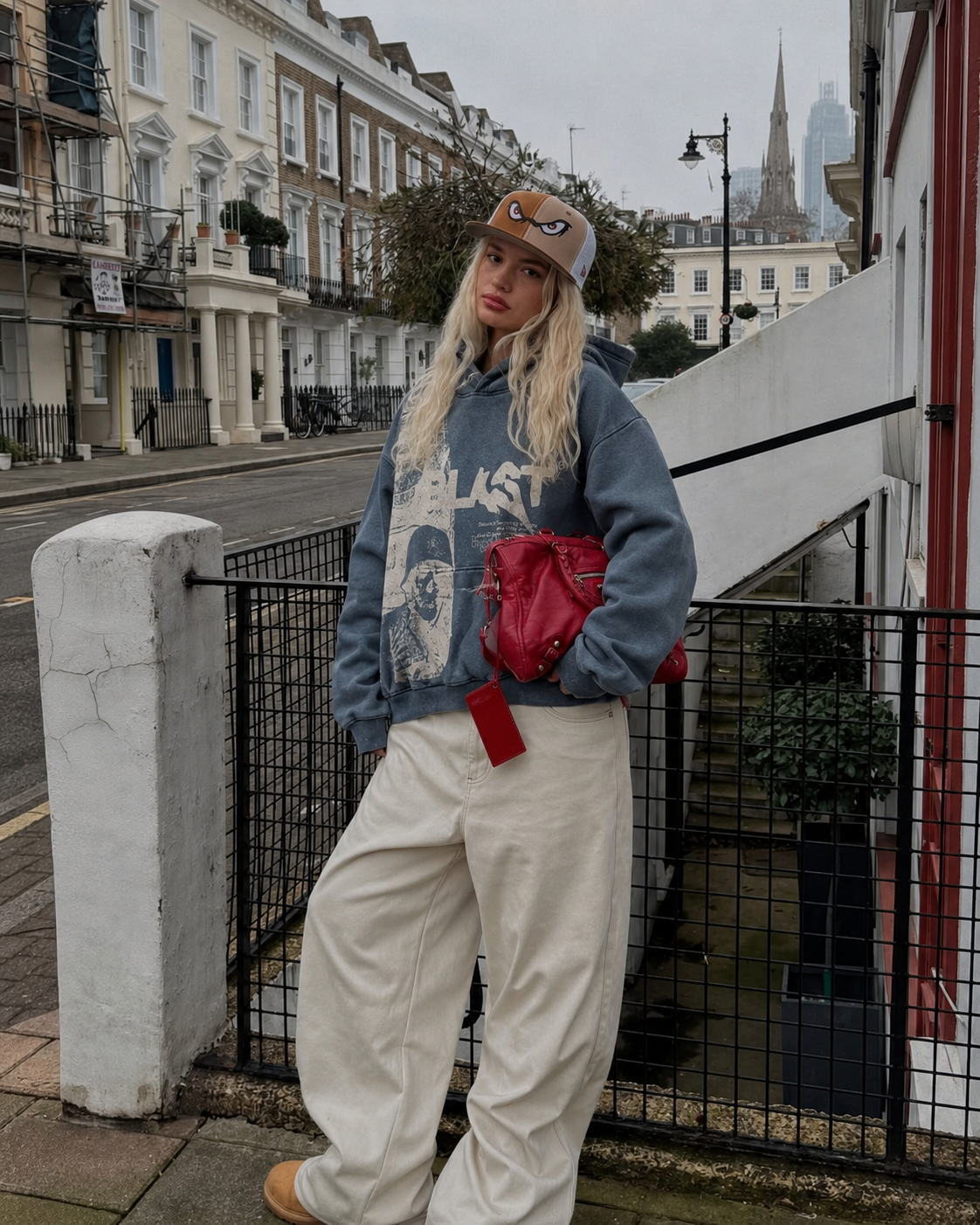 Hoodie Blast bleu porté streetwear Y2K