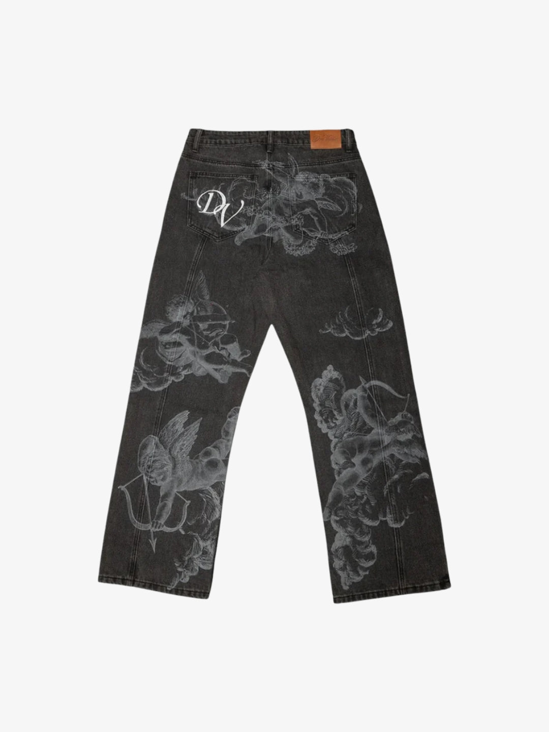 Jean Ange black angel print baggy jeans back view