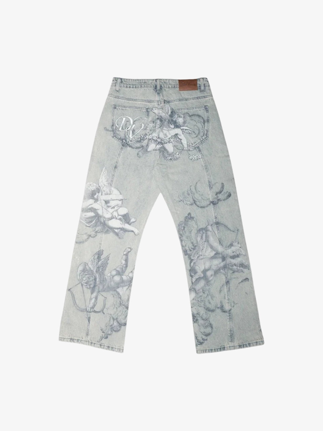 Jean Ange light blue angel print baggy jeans back view