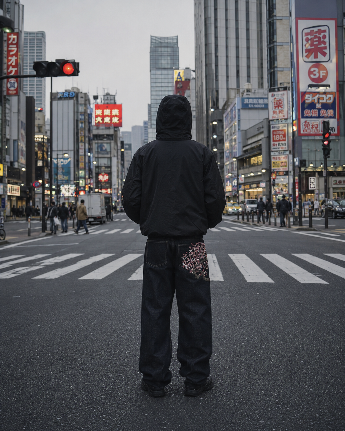 Baggy jeans Y2K sakura - back view worne Tokyo