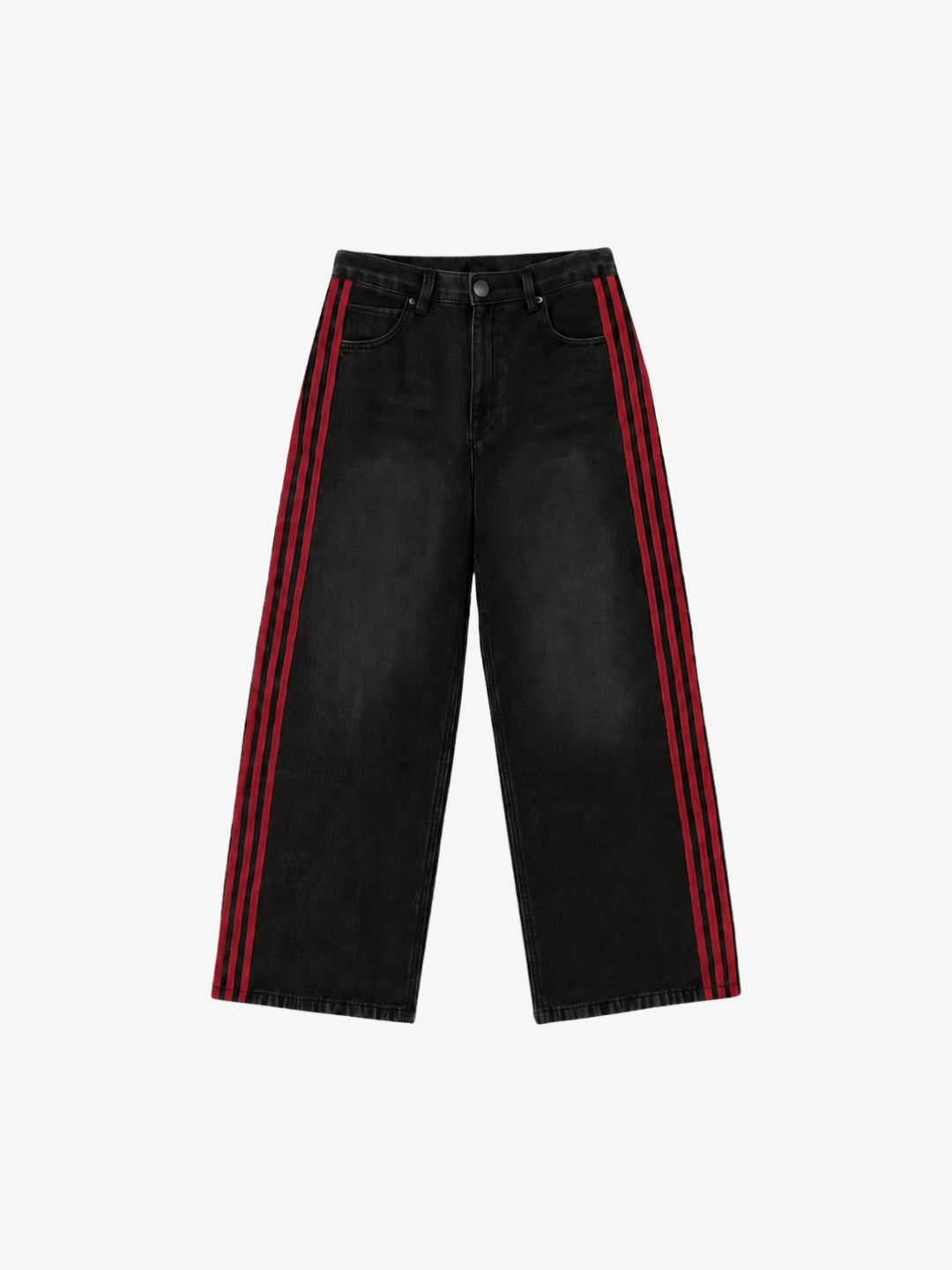 Jean bandes noir rouge baggy Y2K vue avant