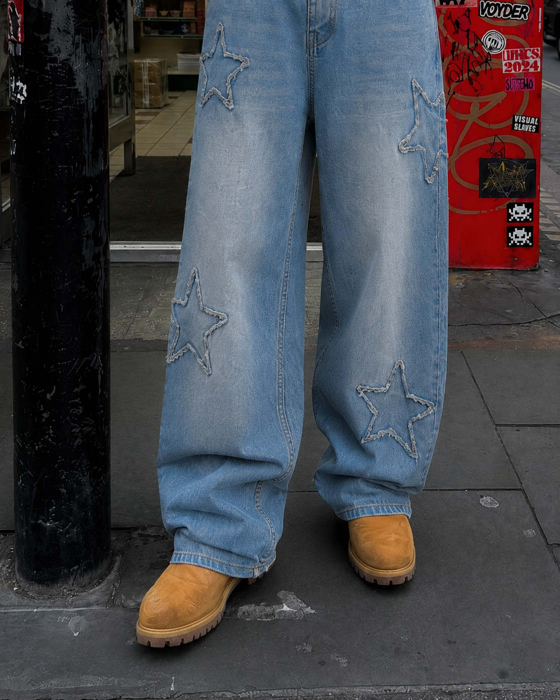 Jean étoile bleu détail jambe étoiles Y2K