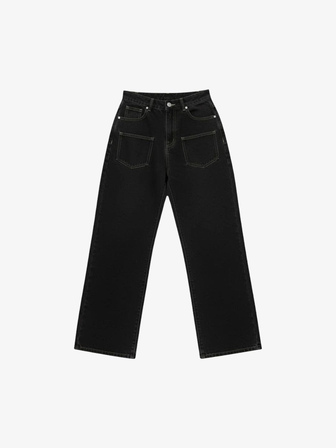 Black Y2K flower jeans front view patch pockets