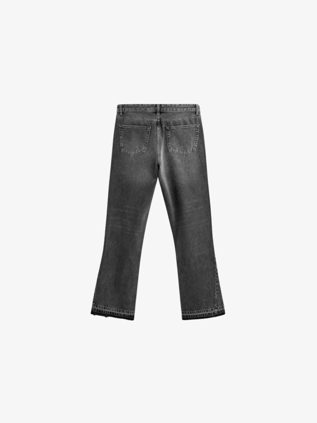 Charcoal washed flare jeans flat back view