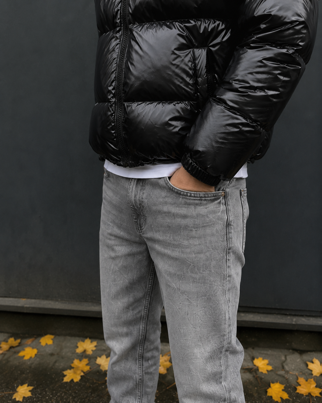 Light grey flare jeans waist and front pocket detail