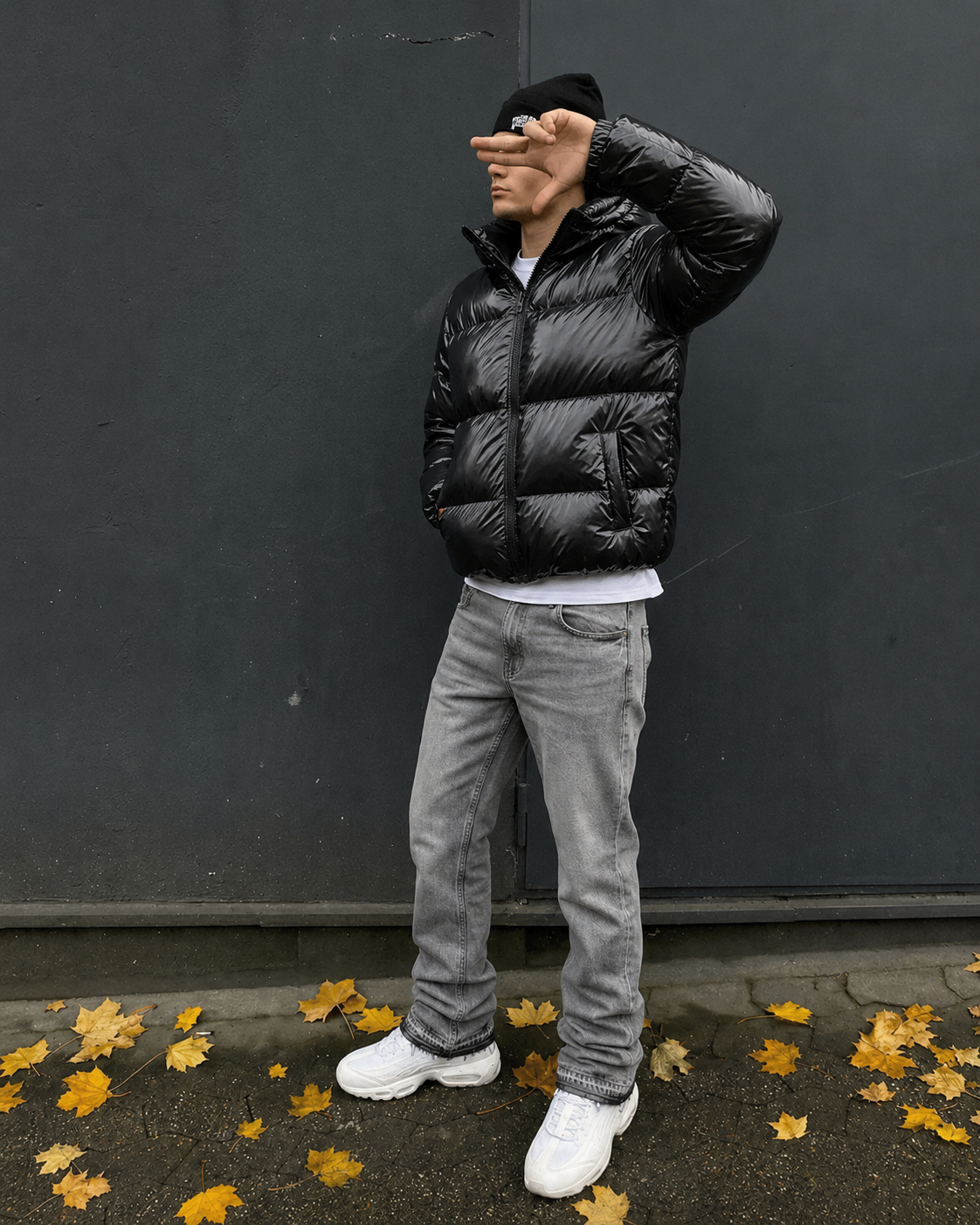 Light grey Y2K flare jeans worn in slim flared fit