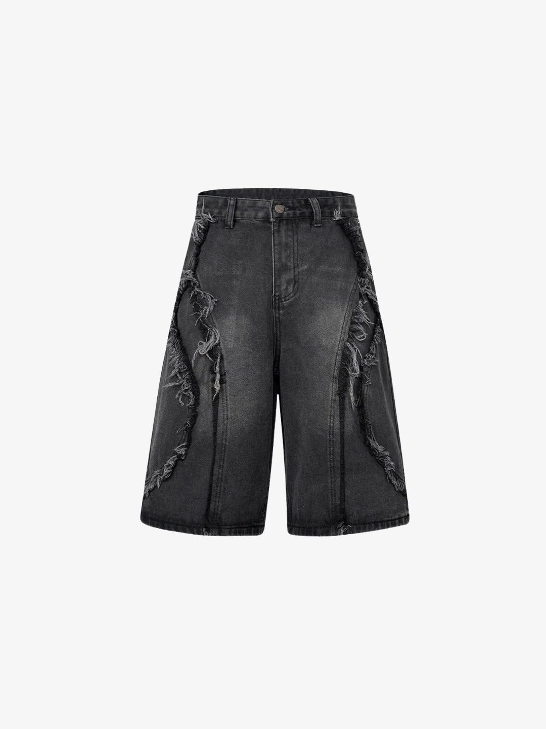 Jorts effilochés noir washed vue de face