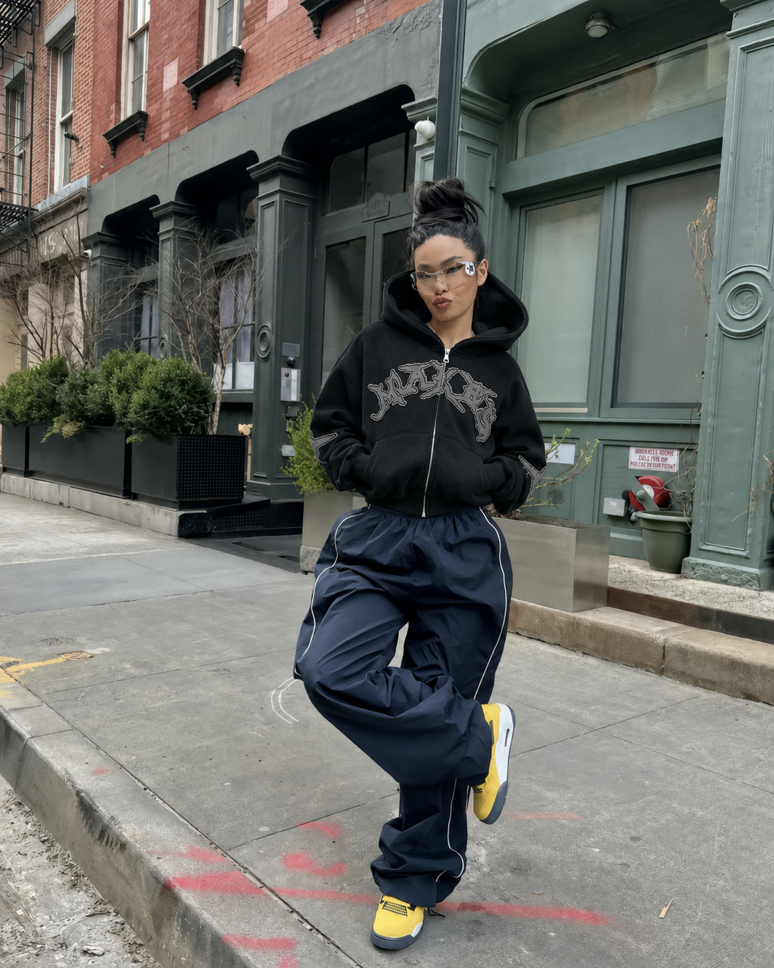 Black Makes zip up hoodie worn streetwear front