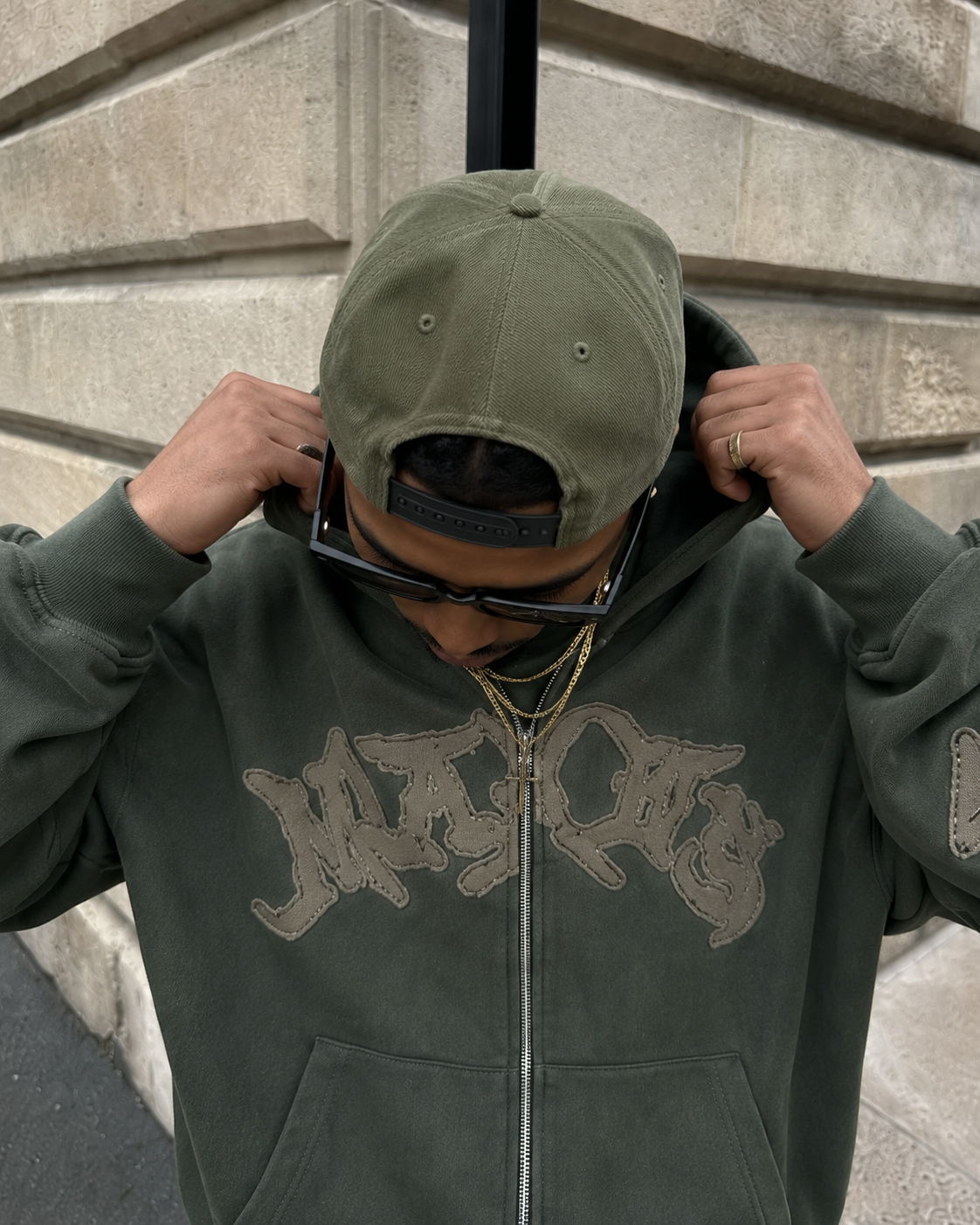 Dark green Makes zip hoodie appliqué lettering detail