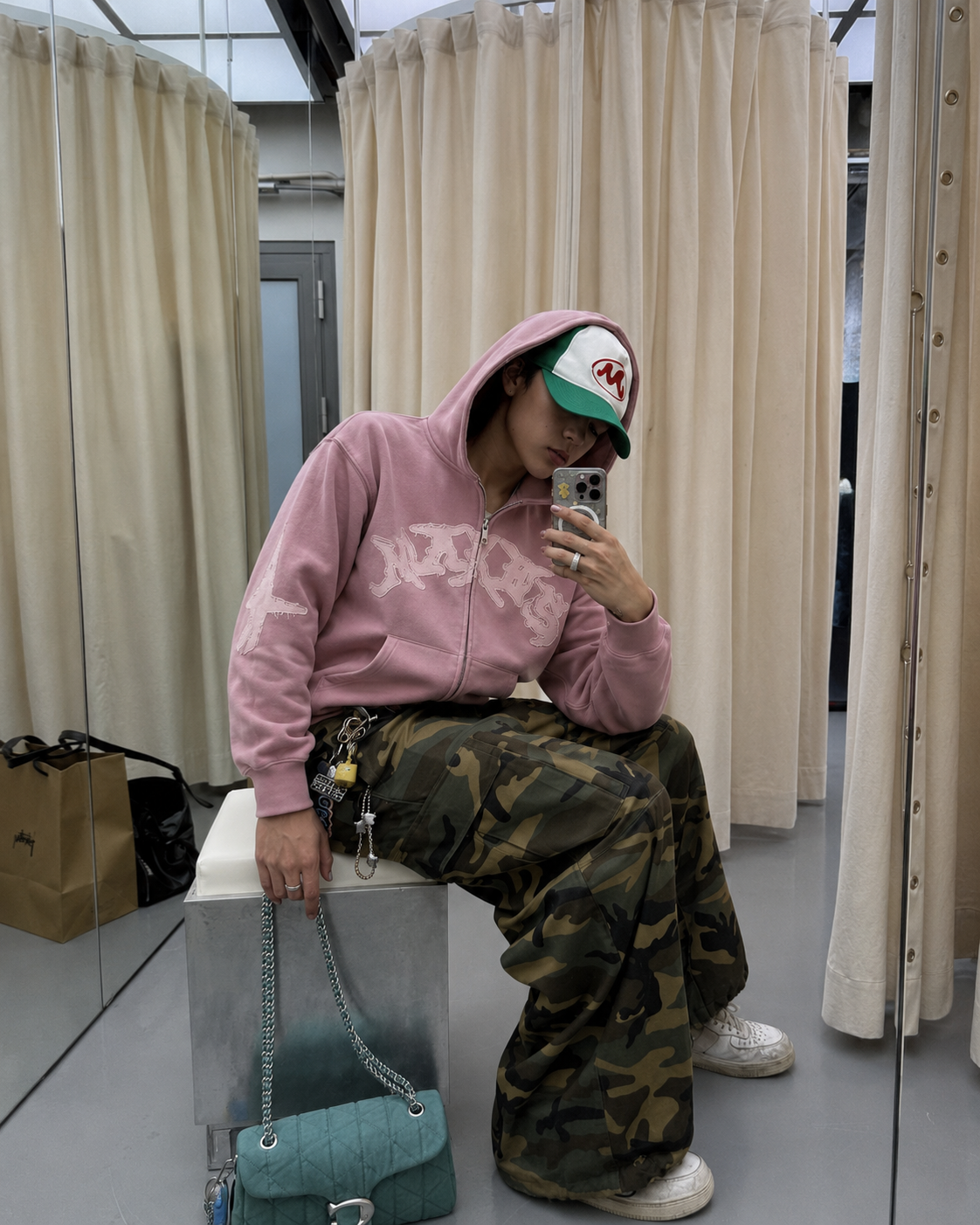 Dusty pink Makes zip hoodie worn mirror streetwear