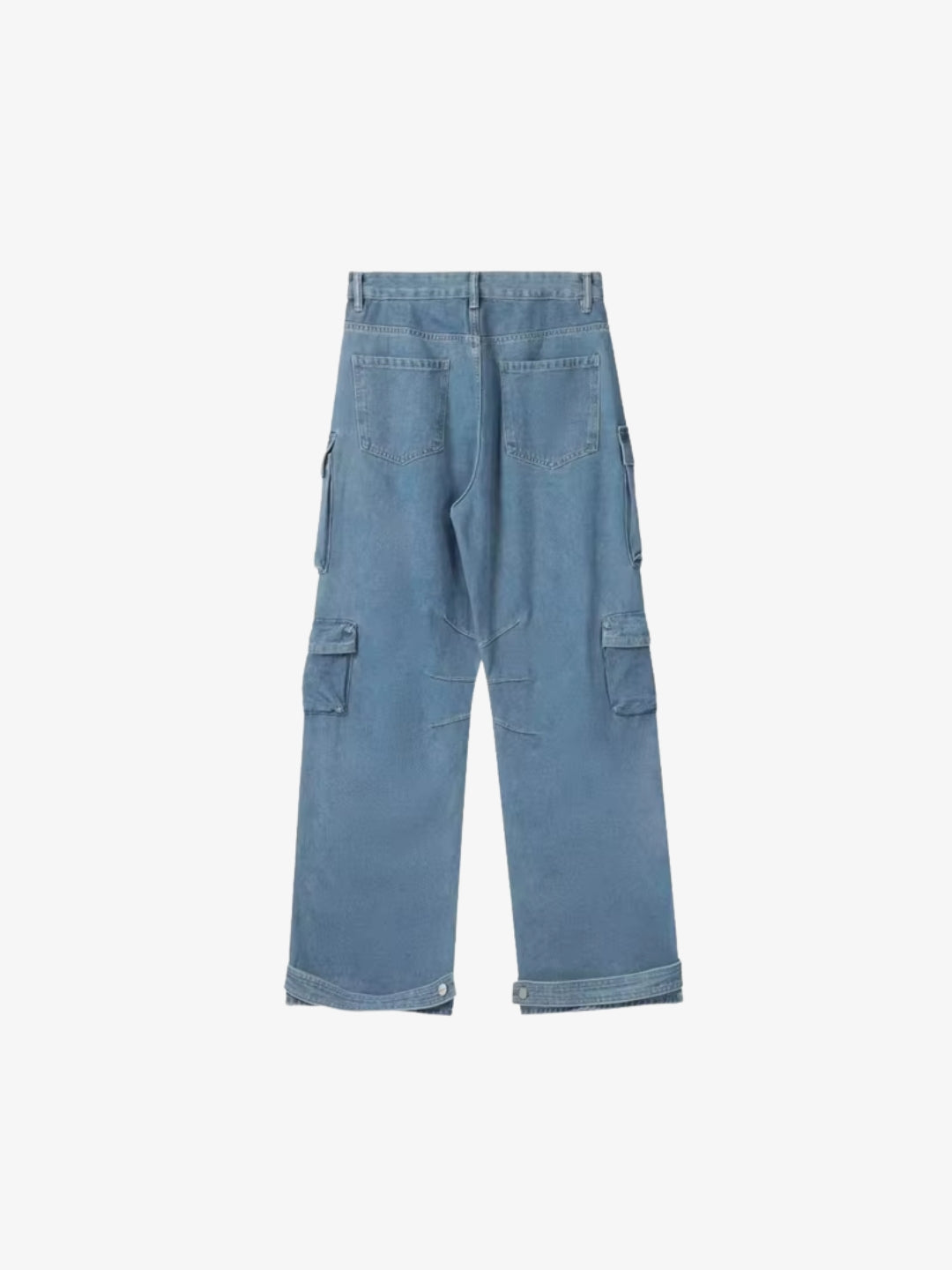 Light blue Y2K multi pocket cargo pants back angle