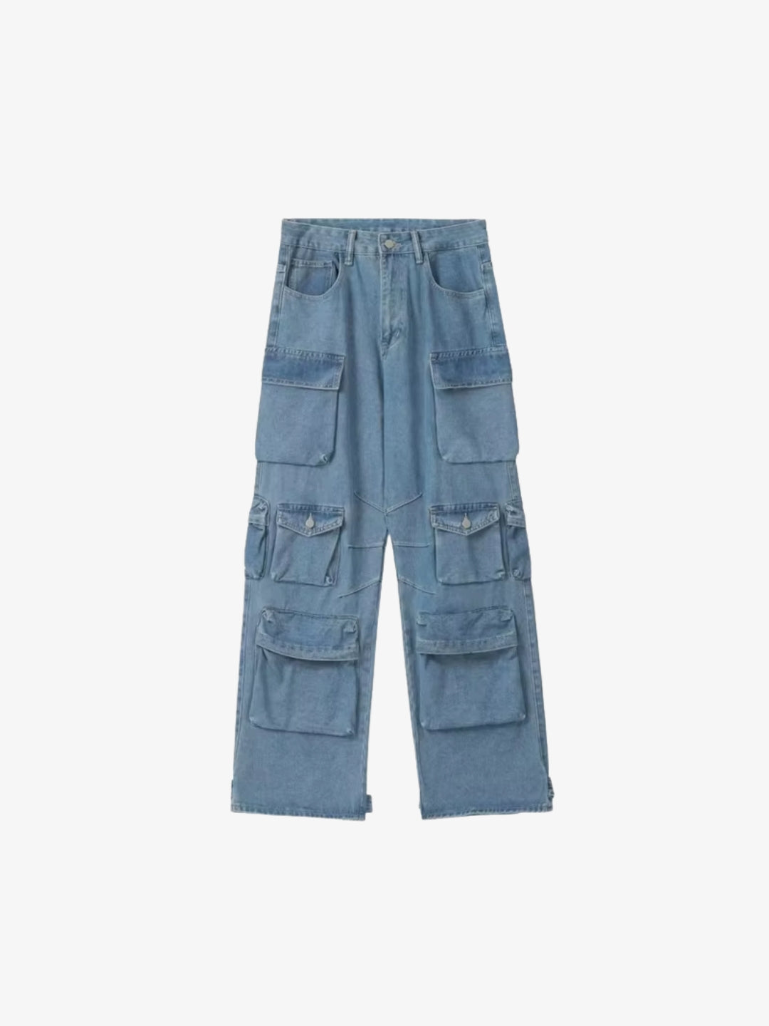 Light blue Y2K multi pocket cargo pants front view