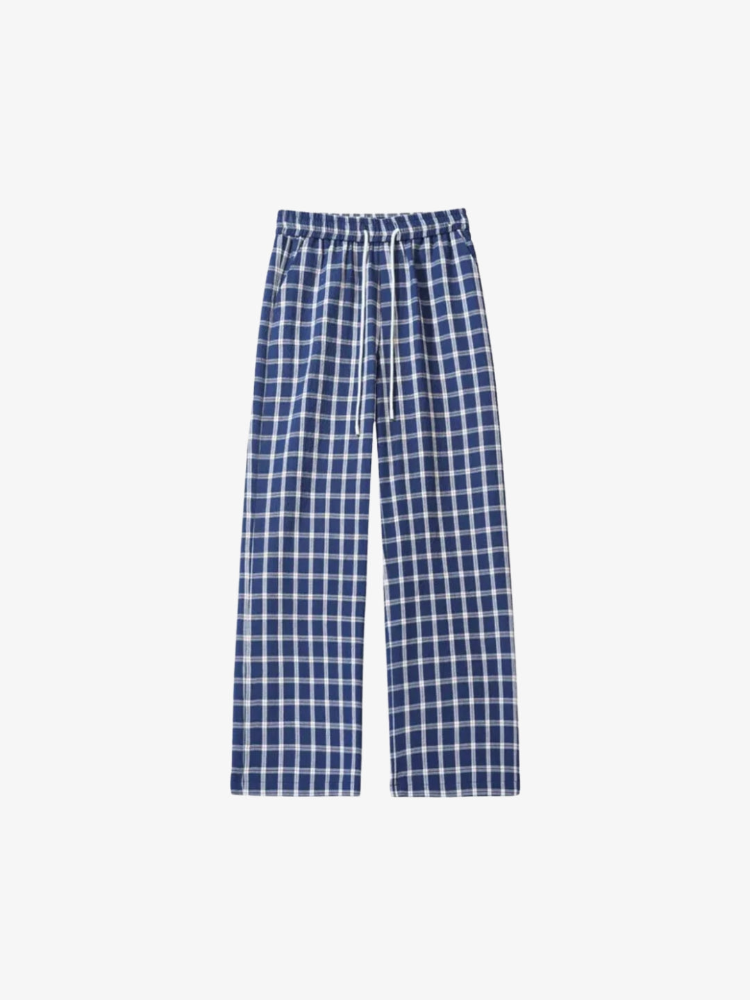 Navy plaid wide leg Y2K pants front view