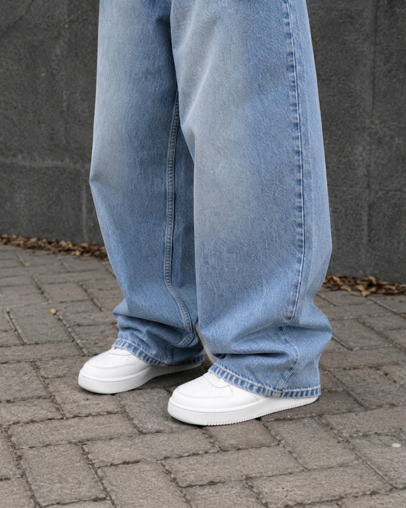 Blue Protect wide-leg jeans hem detail