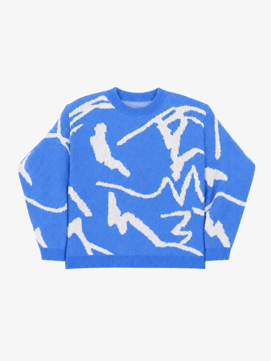 Pull abstrait bleu et blanc Y2K vue avant