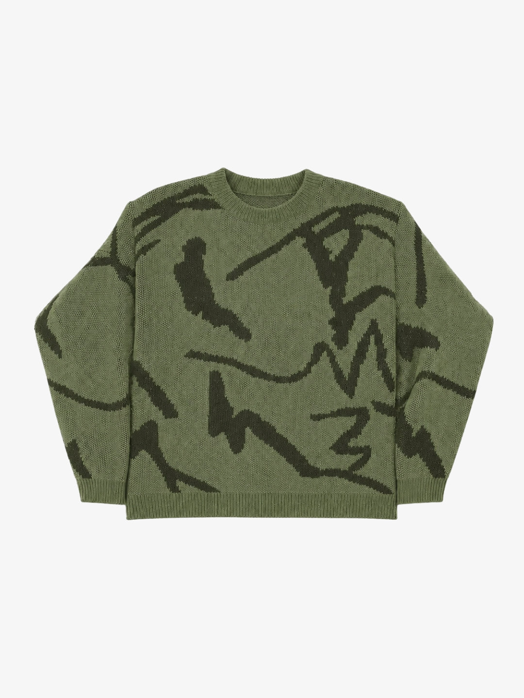 Pull abstrait vert olive Y2K vue avant
