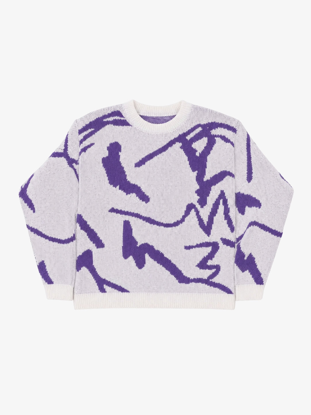 Pull abstrait blanc et violet Y2K vue avant