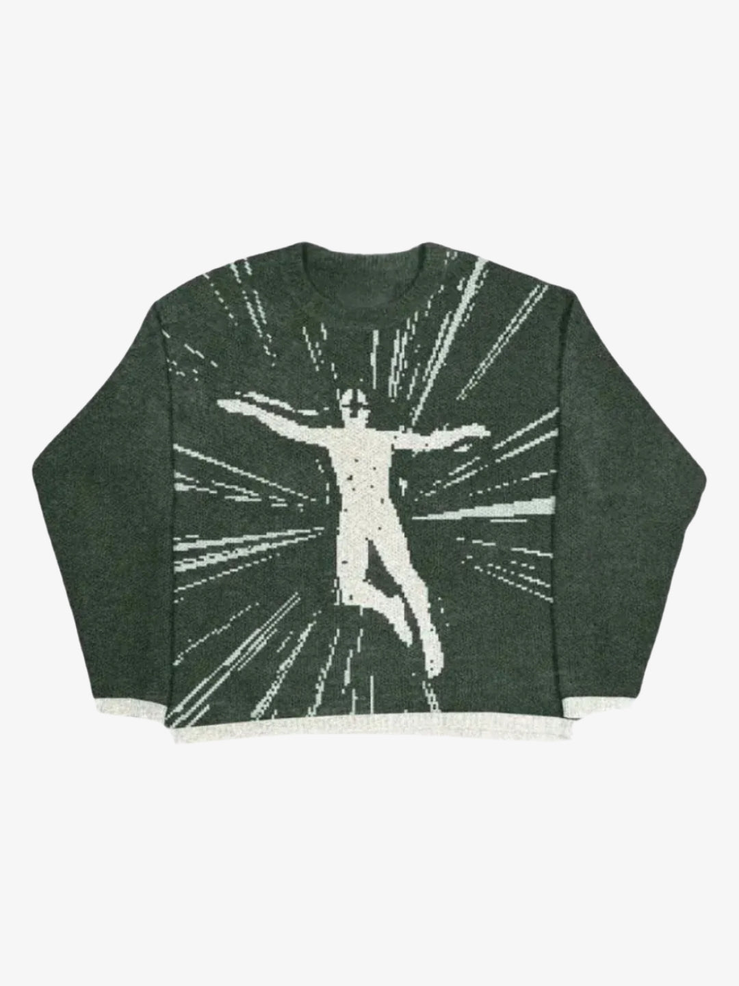 Pull Pixel Y2K - vue flat lay vert forêt