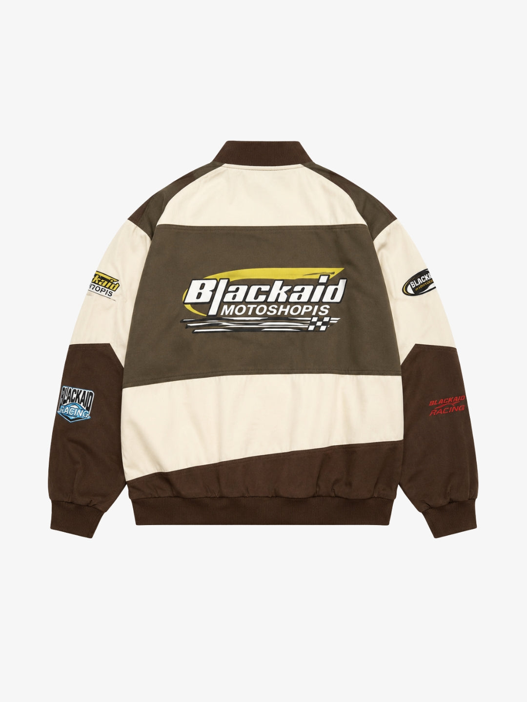 Brown beige racing jacket back view