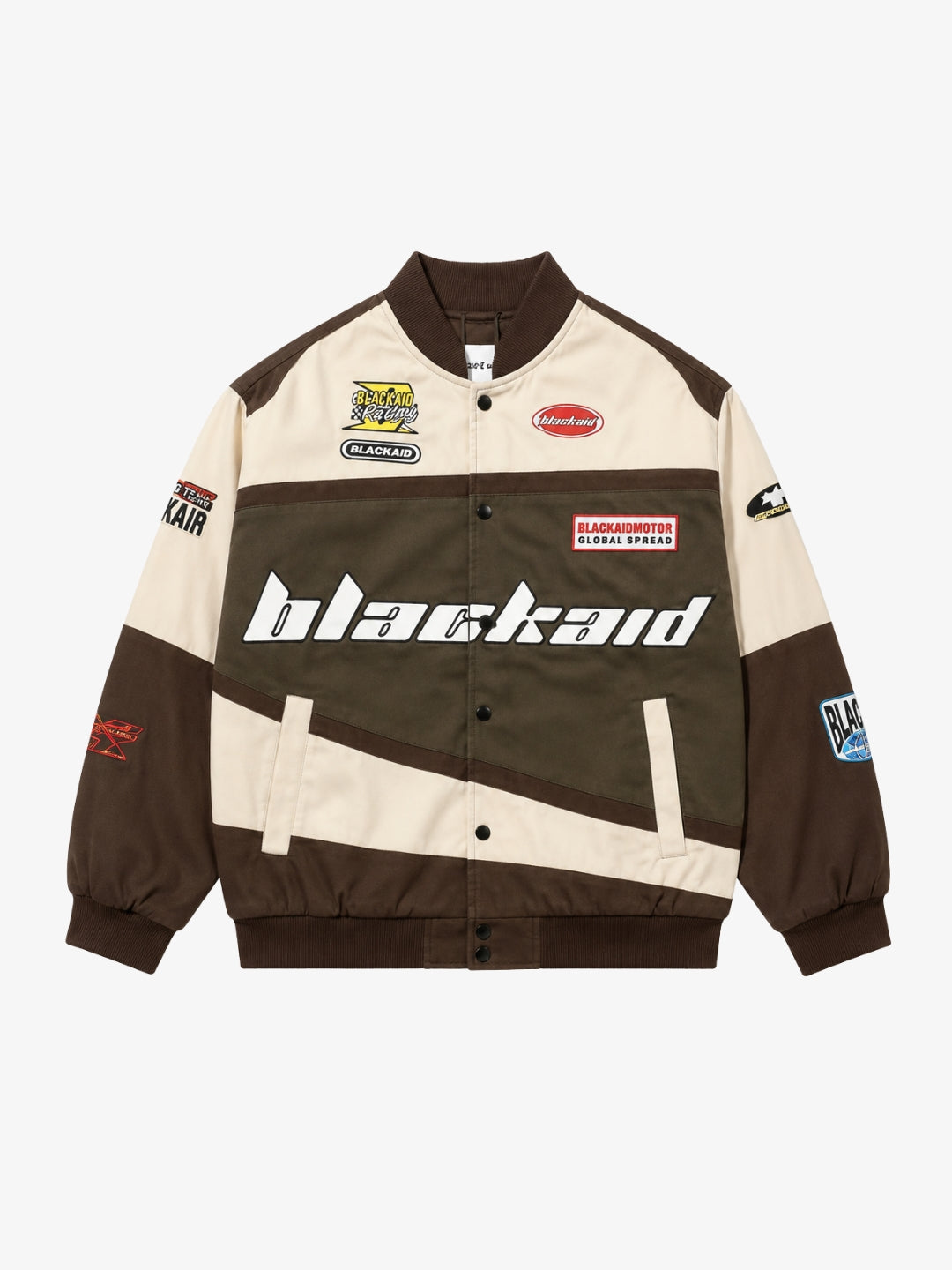 Brown beige racing jacket front view