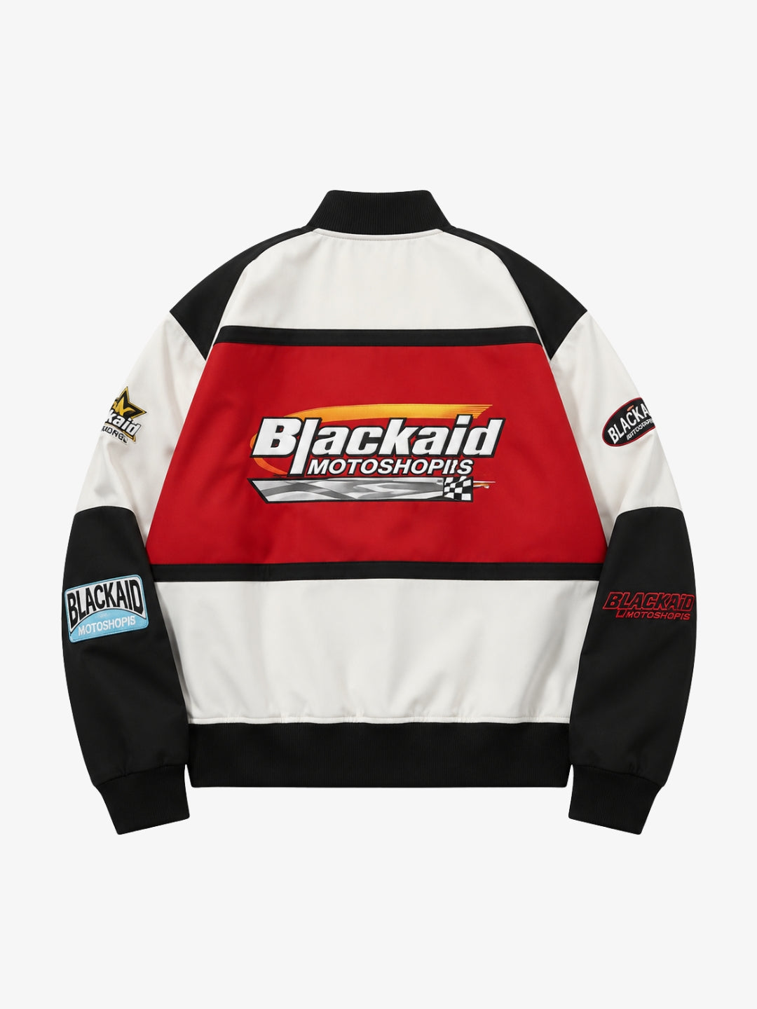 Red white black racing jacket back view