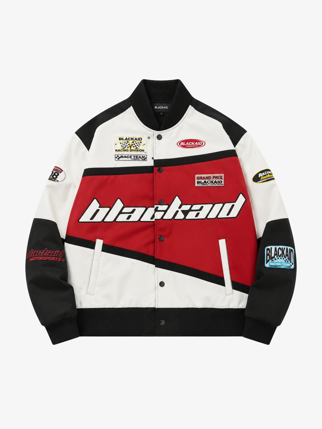 Red white black racing jacket front view