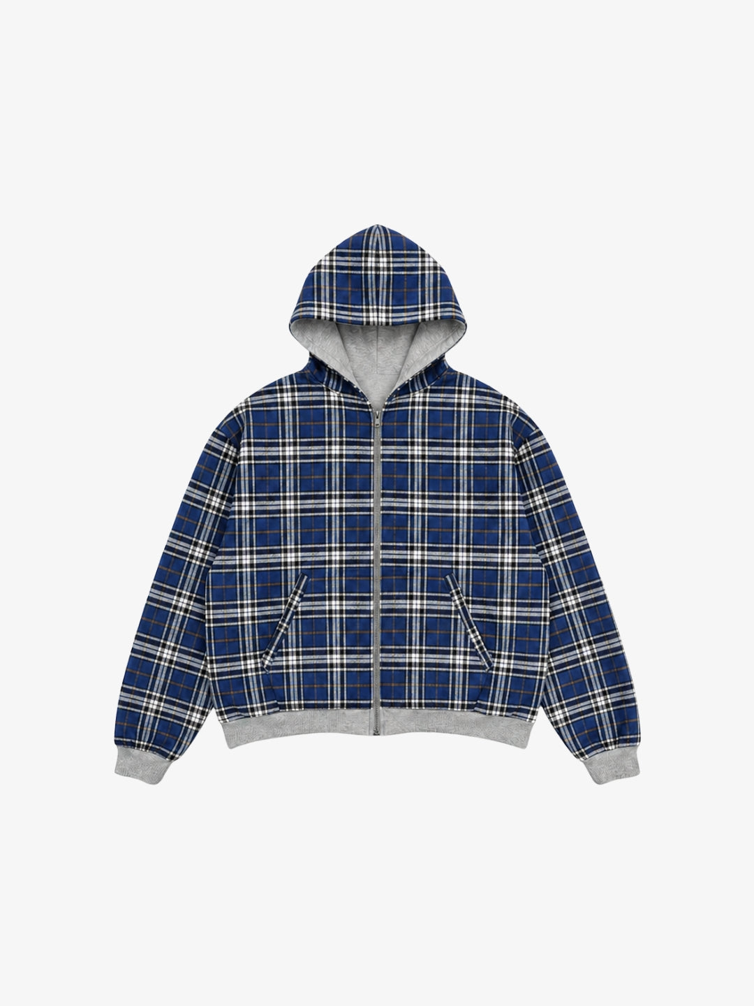 Sweat plaid réversible bleu à carreaux vue avant