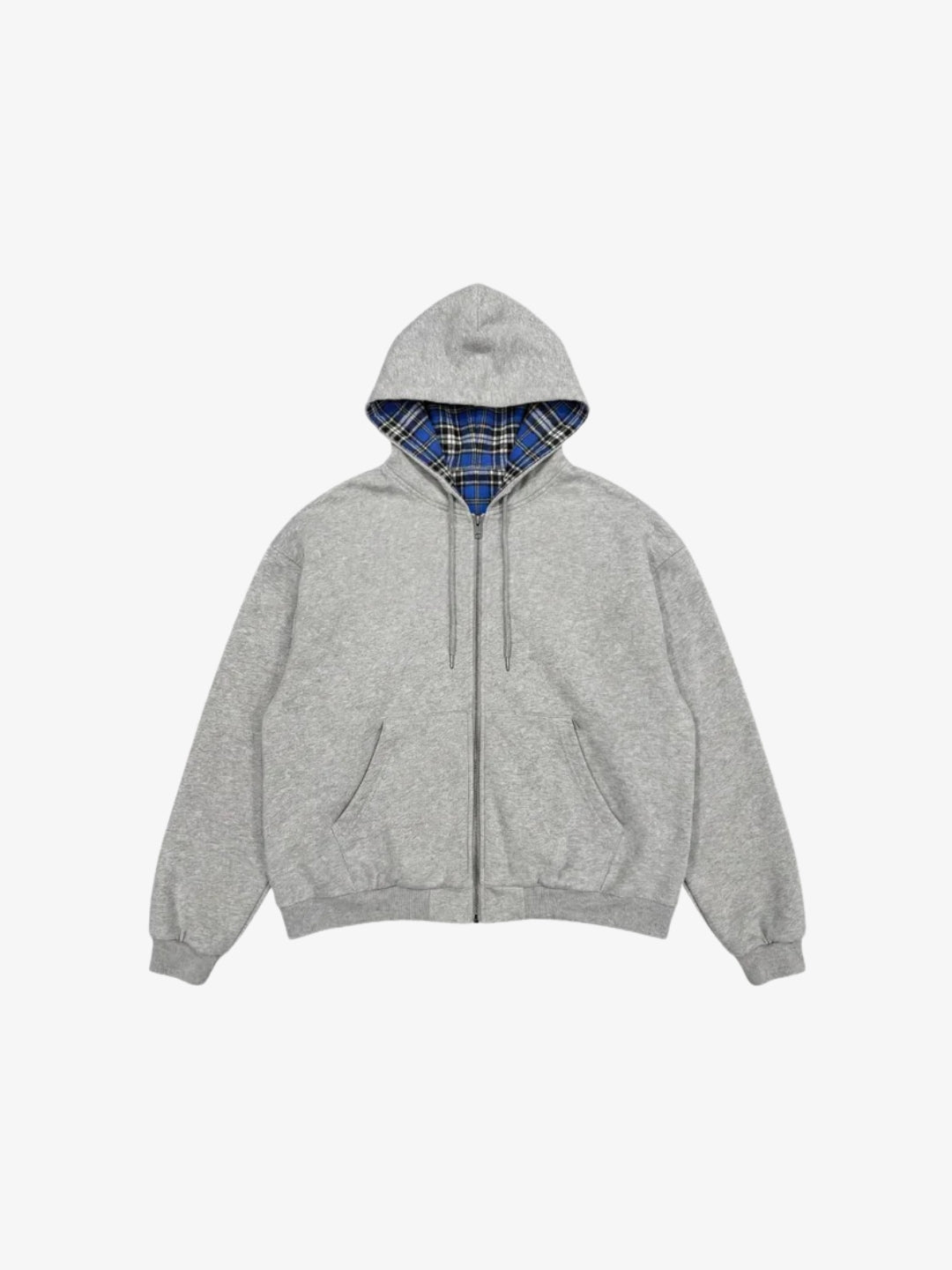 Sweat plaid réversible gris et bleu vue avant