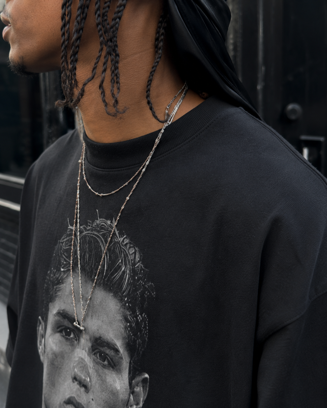 T-shirt Ronaldo noir détail portrait imprimé