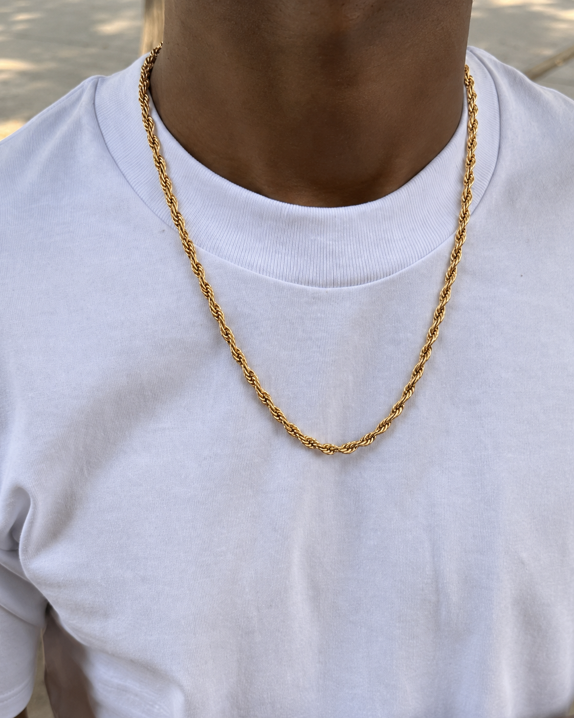 Gold Y2K rope necklace worn front detail