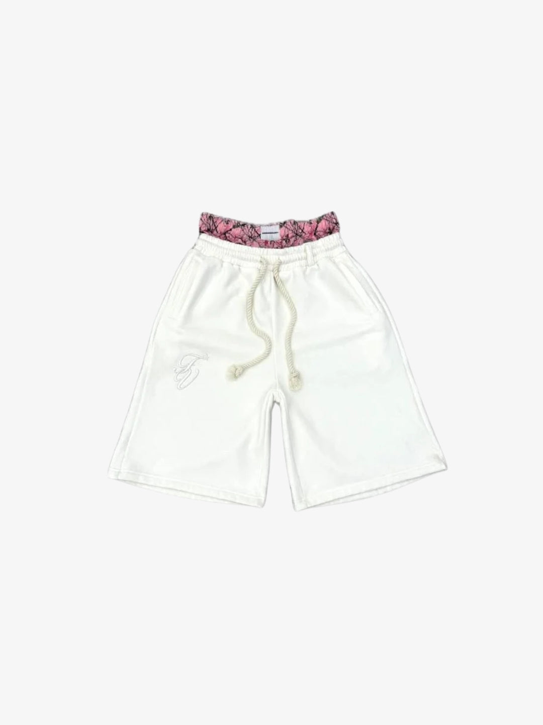 Short double ceinture blanc waistband floral rose vue de face