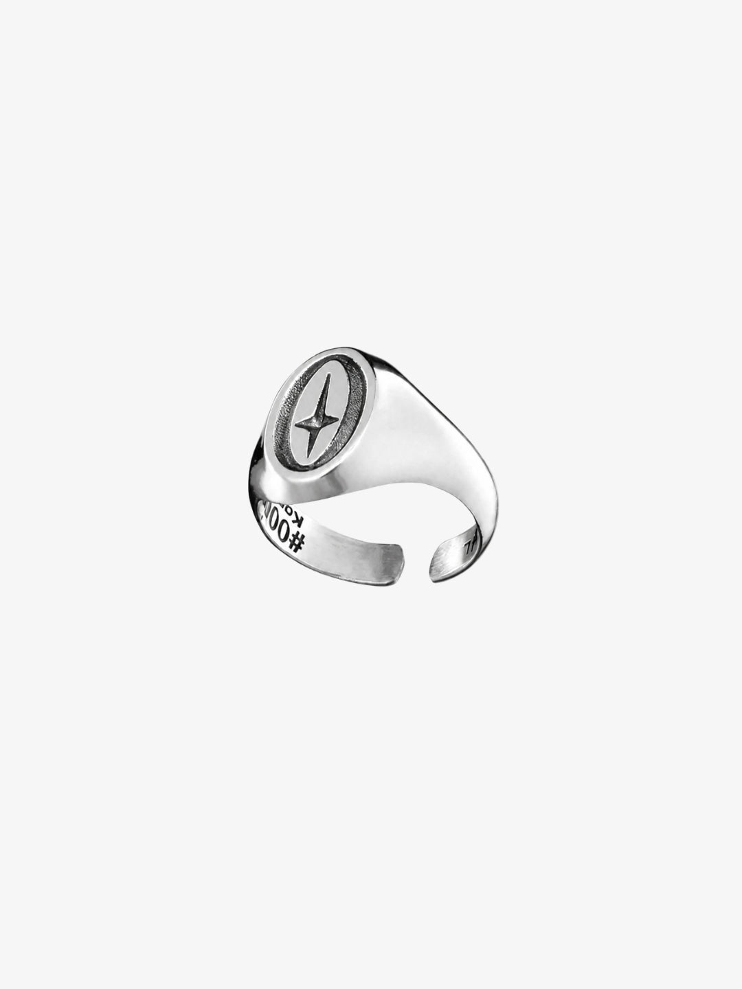 Silver Y2K signet ring product view oval star