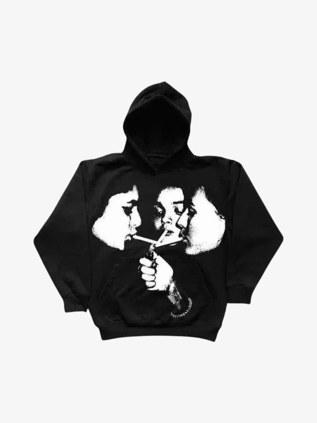 Black graphic hoodie Y2K front view