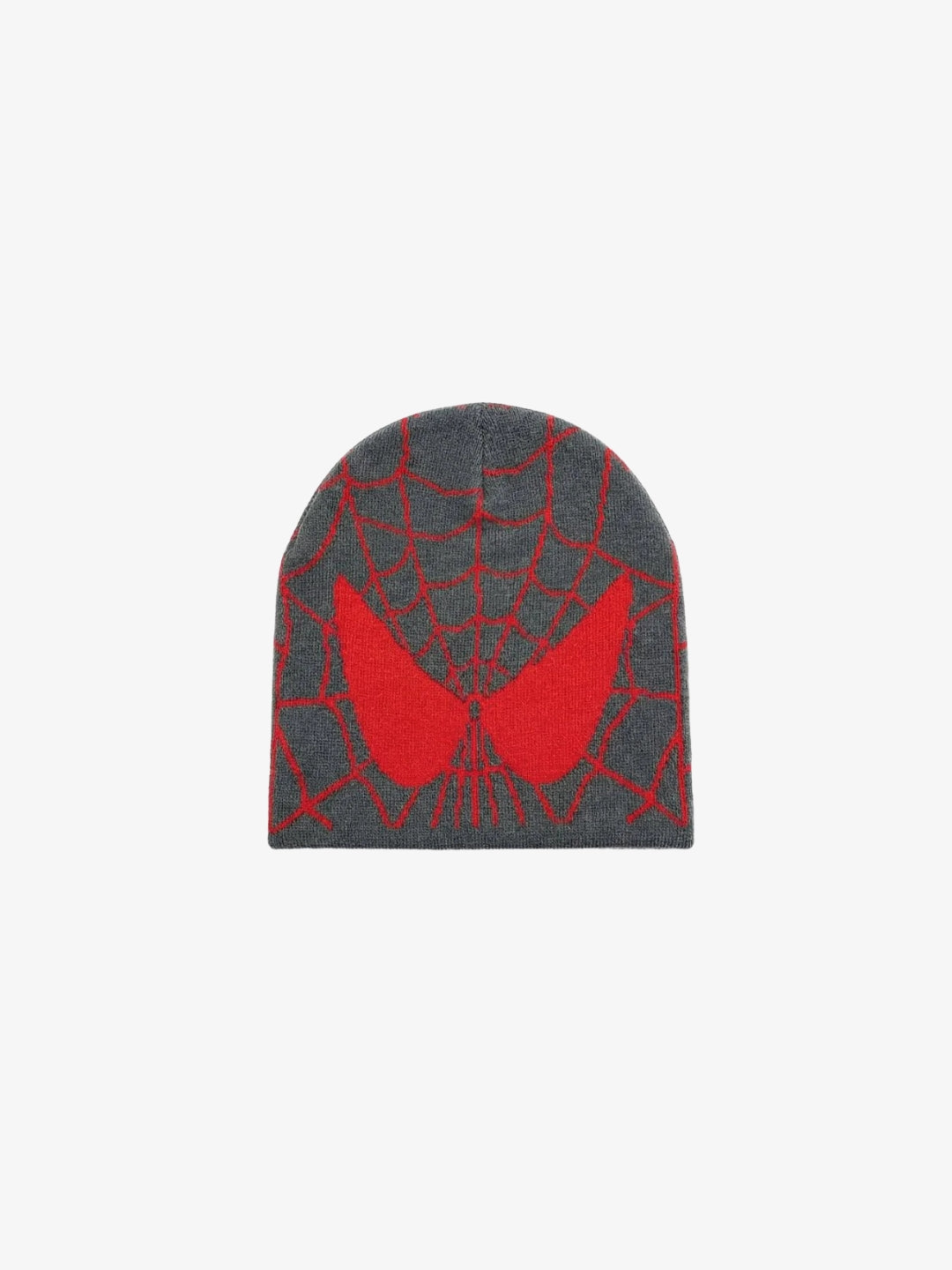 Bonnet toile d’araignée gris et rouge vue avant