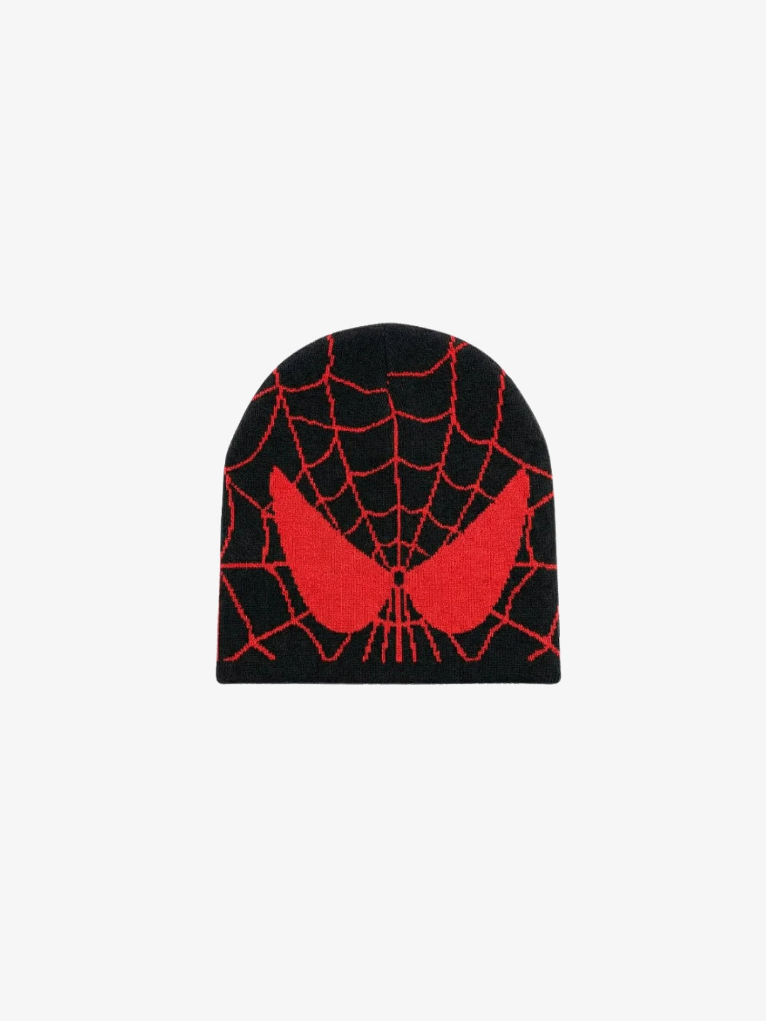 Bonnet Spiderman noir et rouge toile d’araignée vue avant
