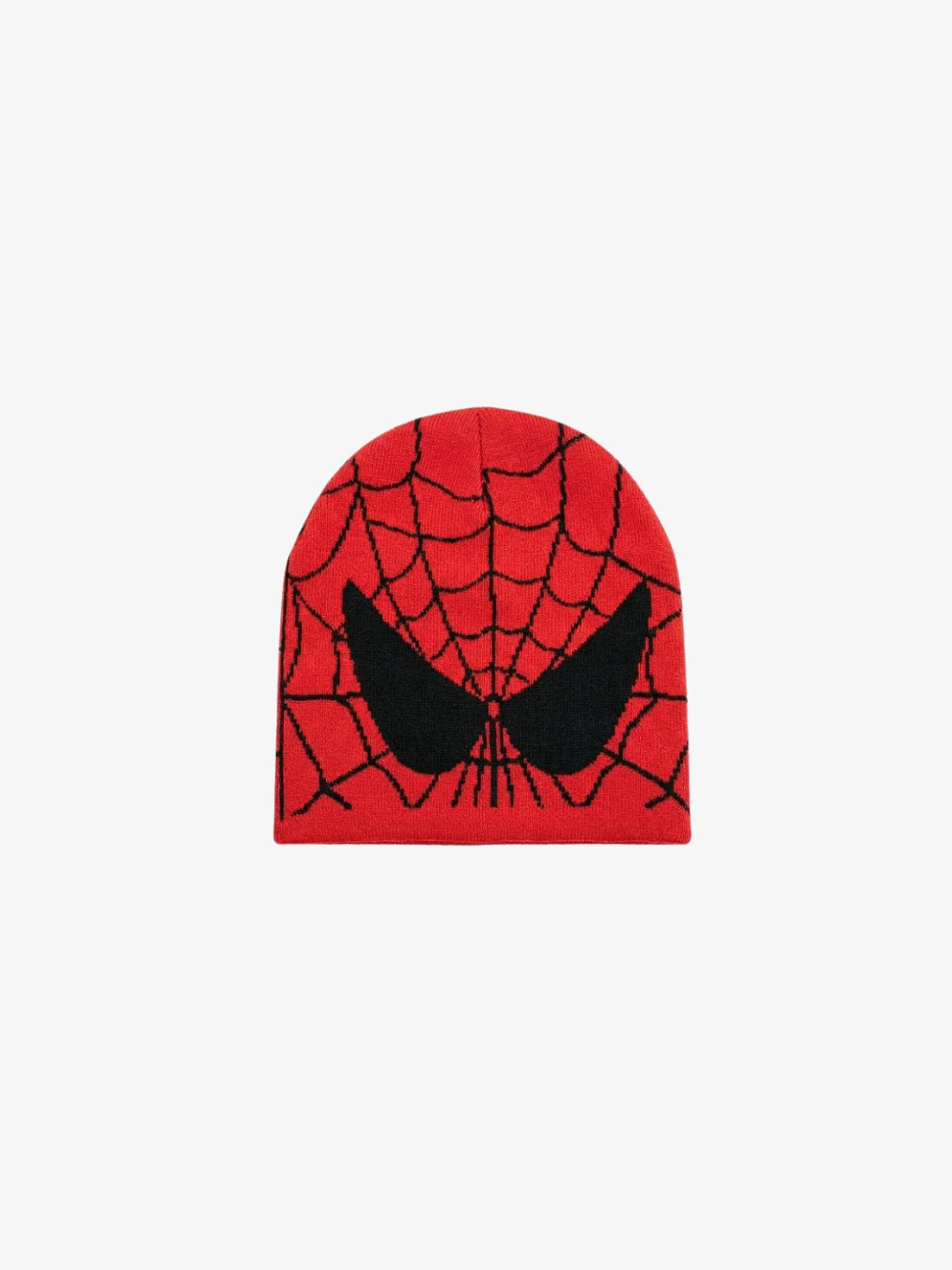 Bonnet Spiderman rouge et noir toile d’araignée vue avant