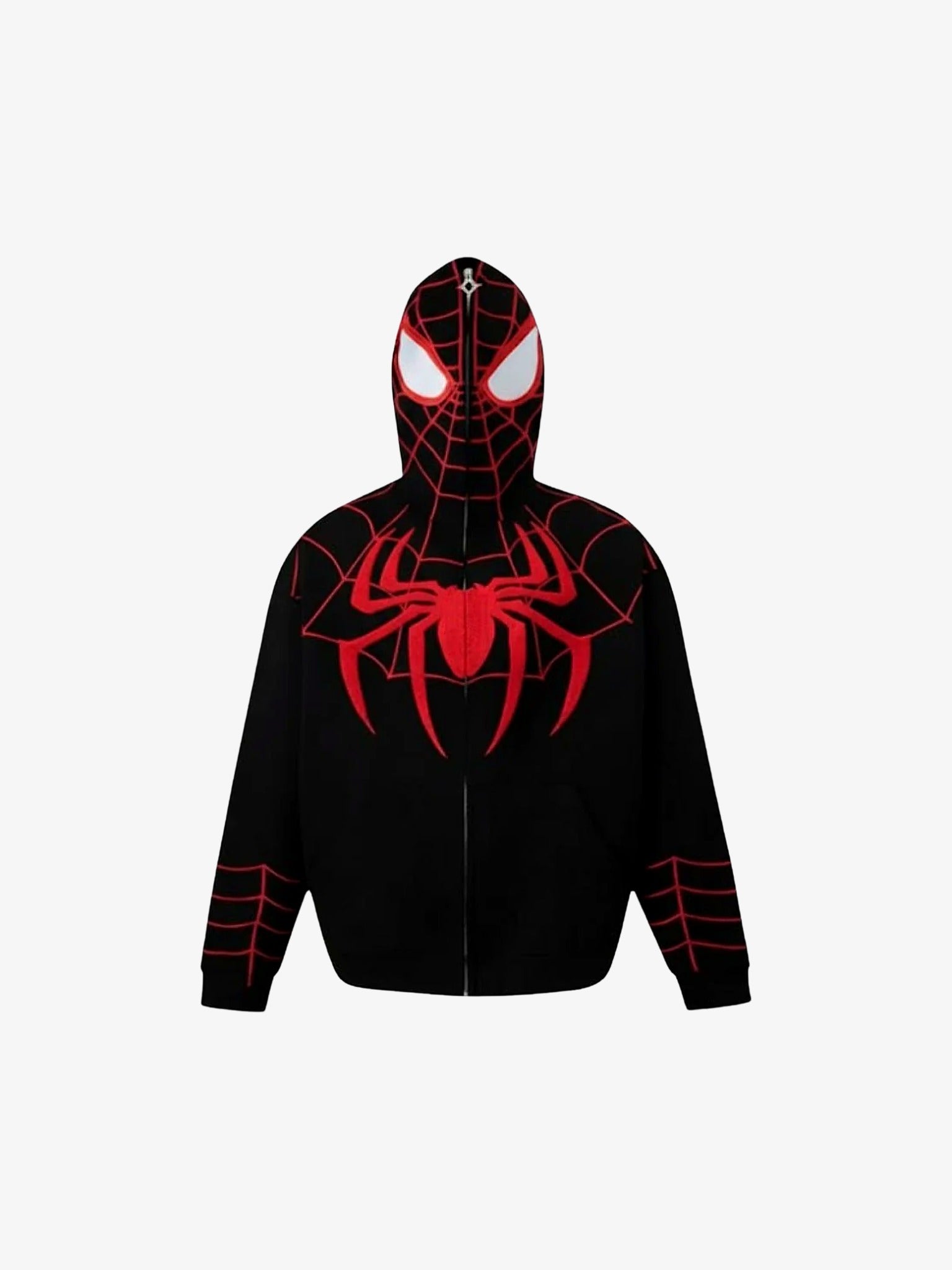 Full Zip Spiderman noir rouge Y2K vue avant capuche zippée
